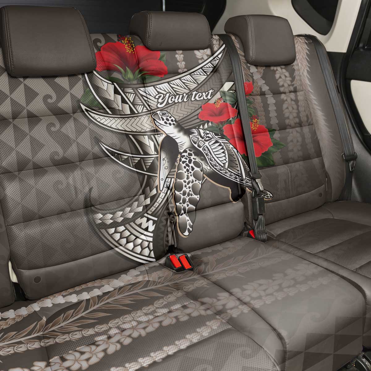 Hawaiian Honu Personalized Back Car Seat Cover Mocha Mousse Hibiscus Tribal Hook Pattern