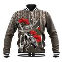 Hawaiian Honu Personalized Baseball Jacket Mocha Mousse Hibiscus Tribal Hook Pattern