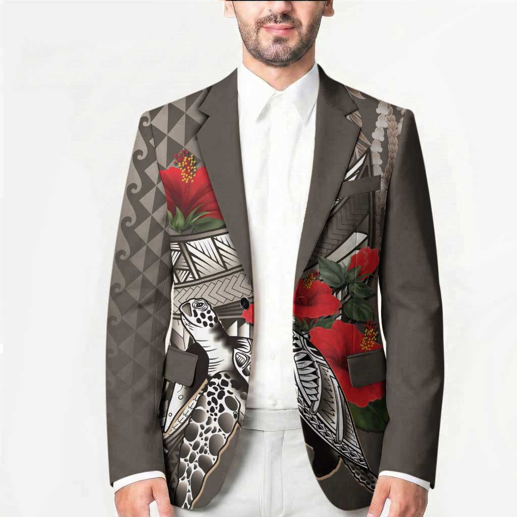 Hawaiian Honu Personalized Blazer Mocha Mousse Hibiscus Tribal Hook Pattern