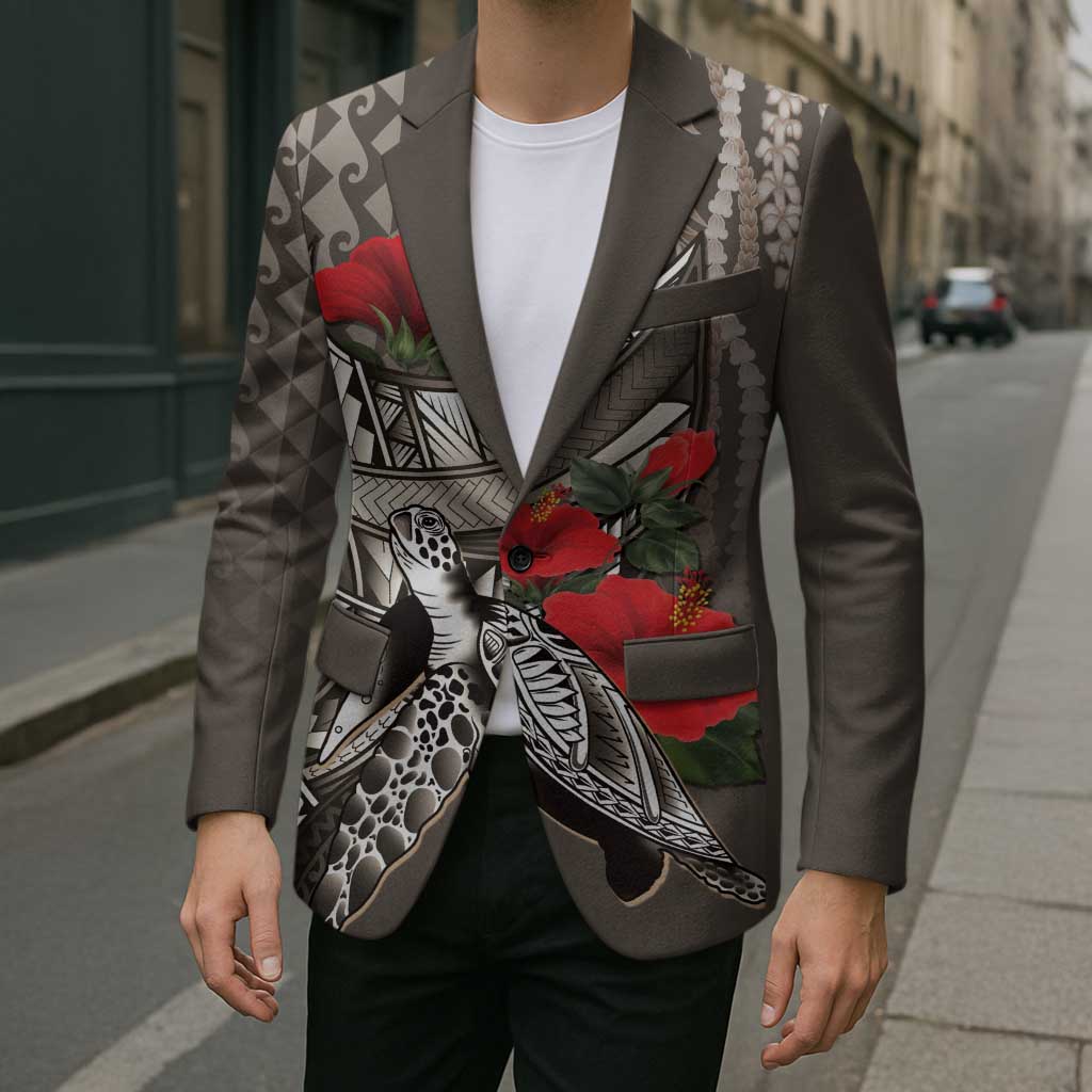 Hawaiian Honu Personalized Blazer Mocha Mousse Hibiscus Tribal Hook Pattern