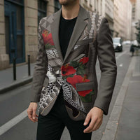 Hawaiian Honu Personalized Blazer Mocha Mousse Hibiscus Tribal Hook Pattern