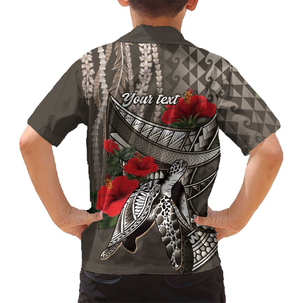 Hawaiian Honu Personalized Family Matching Off The Shoulder Long Sleeve Dress and Hawaiian Shirt Mocha Mousse Hibiscus Tribal Hook Pattern LT9 - Polynesian Pride