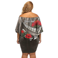 Hawaiian Honu Personalized Family Matching Off Shoulder Short Dress and Hawaiian Shirt Mocha Mousse Hibiscus Tribal Hook Pattern LT9 - Polynesian Pride