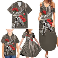 Hawaiian Honu Personalized Family Matching Summer Maxi Dress and Hawaiian Shirt Mocha Mousse Hibiscus Tribal Hook Pattern LT9 - Polynesian Pride