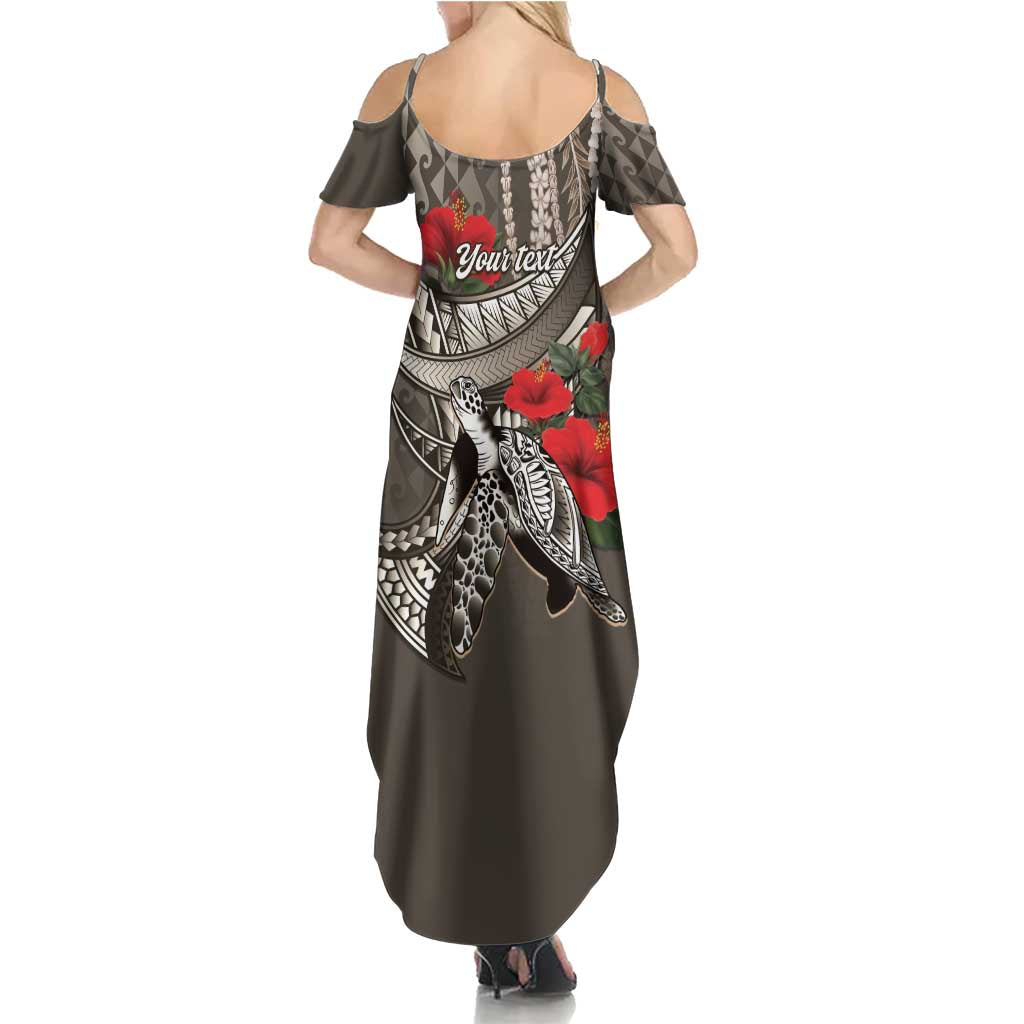 Hawaiian Honu Personalized Family Matching Summer Maxi Dress and Hawaiian Shirt Mocha Mousse Hibiscus Tribal Hook Pattern LT9 - Polynesian Pride