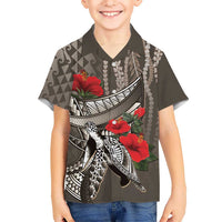 Hawaiian Honu Personalized Family Matching Summer Maxi Dress and Hawaiian Shirt Mocha Mousse Hibiscus Tribal Hook Pattern LT9 Son's Shirt Mocha - Polynesian Pride