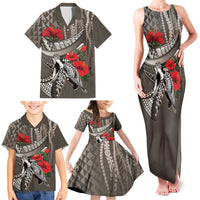Hawaiian Honu Personalized Family Matching Tank Maxi Dress and Hawaiian Shirt Mocha Mousse Hibiscus Tribal Hook Pattern LT9 - Polynesian Pride