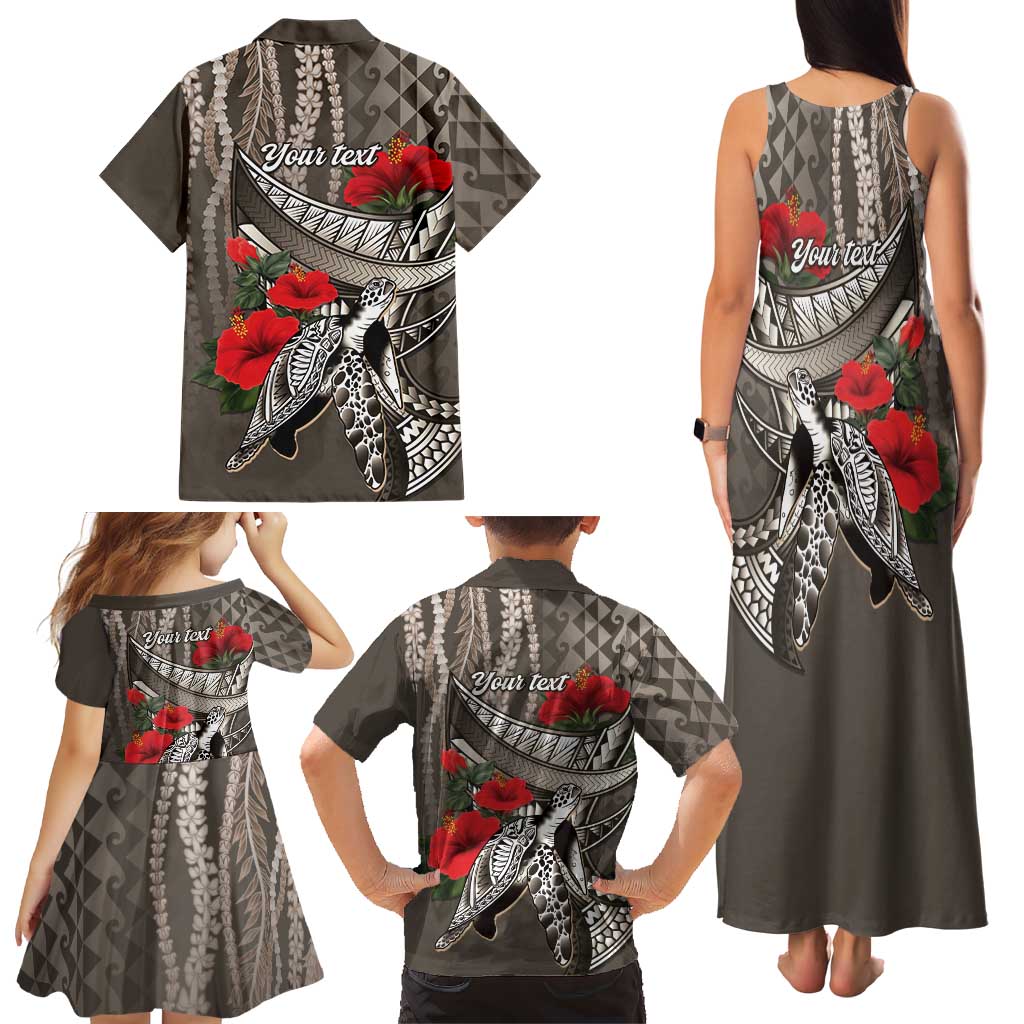 Hawaiian Honu Personalized Family Matching Tank Maxi Dress and Hawaiian Shirt Mocha Mousse Hibiscus Tribal Hook Pattern LT9 - Polynesian Pride