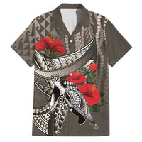 Hawaiian Honu Personalized Family Matching Tank Maxi Dress and Hawaiian Shirt Mocha Mousse Hibiscus Tribal Hook Pattern LT9 Dad's Shirt - Short Sleeve Mocha - Polynesian Pride