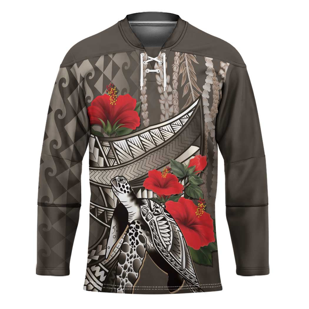 Hawaiian Honu Personalized Hockey Jersey Mocha Mousse Hibiscus Tribal Hook Pattern LT9 Unisex Mocha - Polynesian Pride