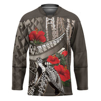 Hawaiian Honu Personalized Hockey Jersey Mocha Mousse Hibiscus Tribal Hook Pattern LT9 Unisex Mocha - Polynesian Pride
