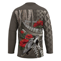 Hawaiian Honu Personalized Hockey Jersey Mocha Mousse Hibiscus Tribal Hook Pattern LT9 - Polynesian Pride