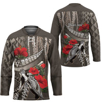 Hawaiian Honu Personalized Hockey Jersey Mocha Mousse Hibiscus Tribal Hook Pattern LT9 - Polynesian Pride
