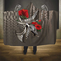 Hawaiian Honu Personalized Hooded Blanket Mocha Mousse Hibiscus Tribal Hook Pattern