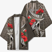 Hawaiian Honu Personalized Kimono Mocha Mousse Hibiscus Tribal Hook Pattern