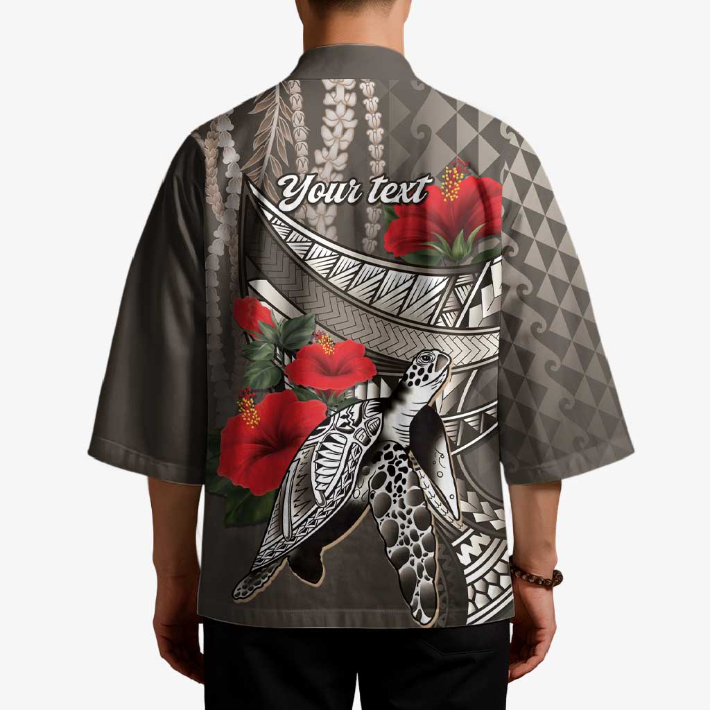 Hawaiian Honu Personalized Kimono Mocha Mousse Hibiscus Tribal Hook Pattern