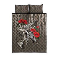 Hawaiian Honu Personalized Quilt Bed Set Mocha Mousse Hibiscus Tribal Hook Pattern