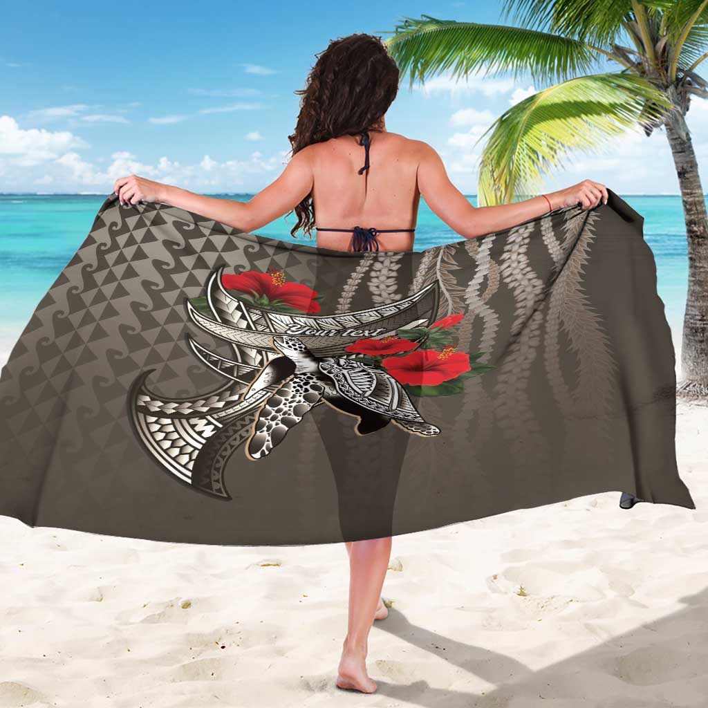 Hawaiian Honu Personalized Sarong Mocha Mousse Hibiscus Tribal Hook Pattern