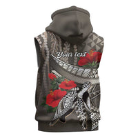 Hawaiian Honu Personalized Sleeveless Zip Hoodie Mocha Mousse Hibiscus Tribal Hook Pattern