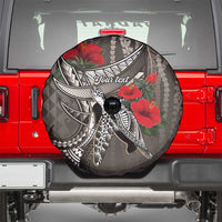 Hawaiian Honu Personalized Spare Tire Cover Mocha Mousse Hibiscus Tribal Hook Pattern