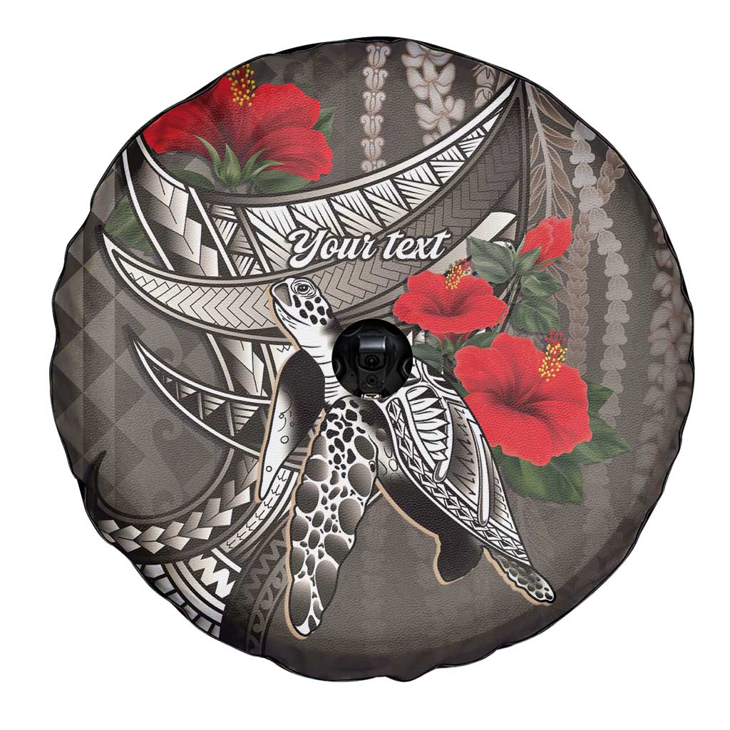 Hawaiian Honu Personalized Spare Tire Cover Mocha Mousse Hibiscus Tribal Hook Pattern