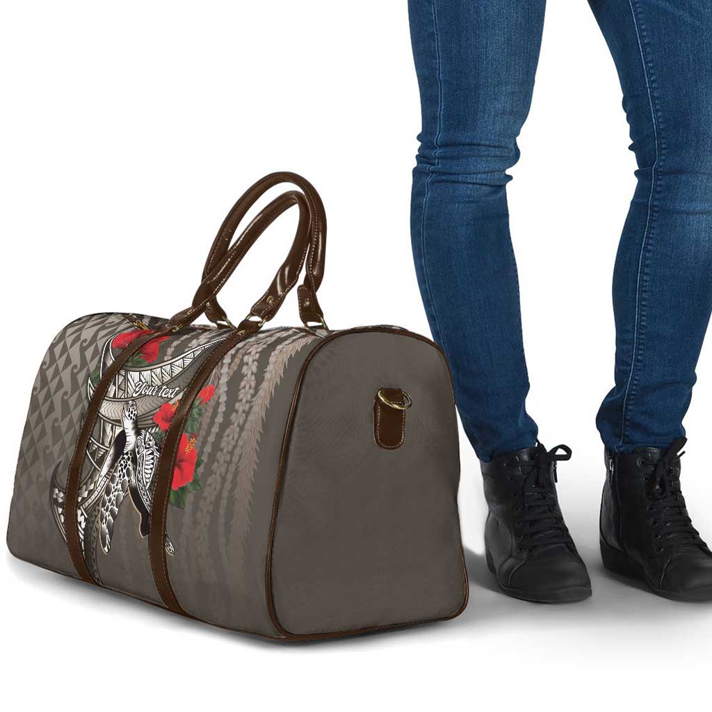Hawaiian Honu Personalized Travel Bag Mocha Mousse Hibiscus Tribal Hook Pattern