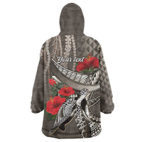 Hawaiian Honu Personalized Wearable Blanket Hoodie Mocha Mousse Hibiscus Tribal Hook Pattern