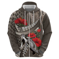 Hawaiian Honu Personalized Zip Hoodie Mocha Mousse Hibiscus Tribal Hook Pattern