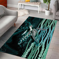 Hawaiian Honu Personalized Area Rug Dark Cyan Maile Pikake Flower Lei Inspired