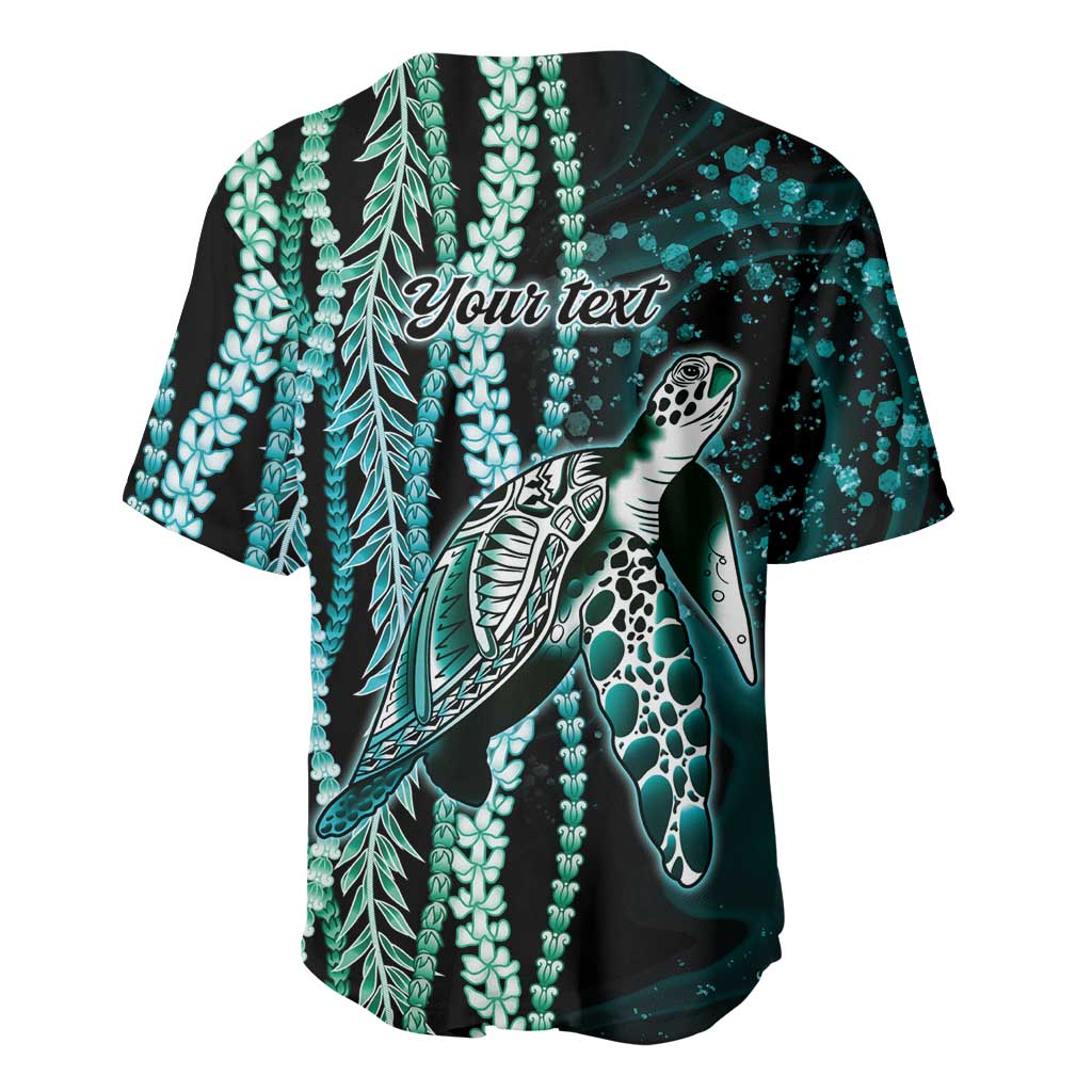 Hawaiian Honu Personalized Baseball Jersey Dark Cyan Maile Pikake Flower Lei Inspired