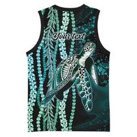 Hawaiian Honu Personalized Basketball Jersey Dark Cyan Maile Pikake Flower Lei Inspired