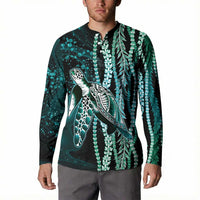 Hawaiian Honu Personalized Button Sweatshirt Dark Cyan Maile Pikake Flower Lei Inspired