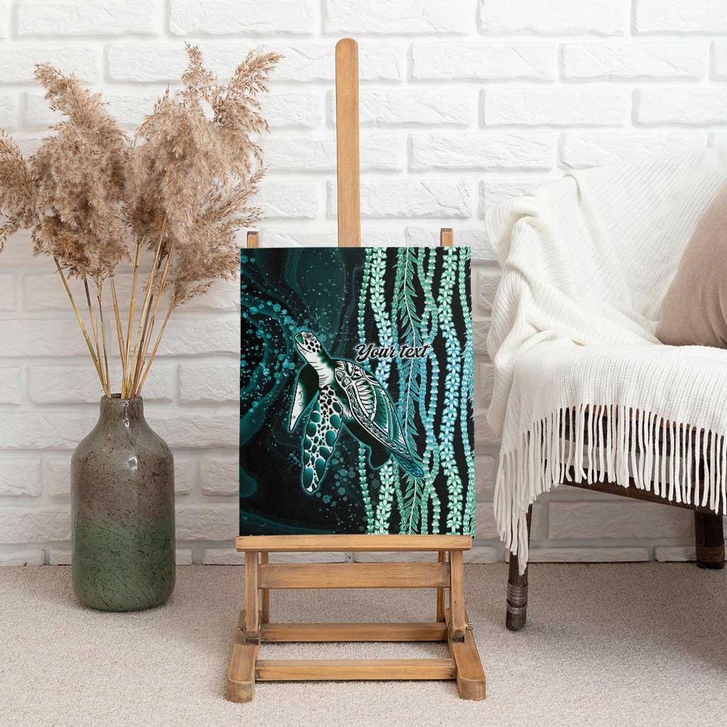 Hawaiian Honu Personalized Canvas Wall Art Dark Cyan Maile Pikake Flower Lei Inspired