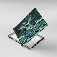 Hawaiian Honu Personalized Canvas Wall Art Dark Cyan Maile Pikake Flower Lei Inspired