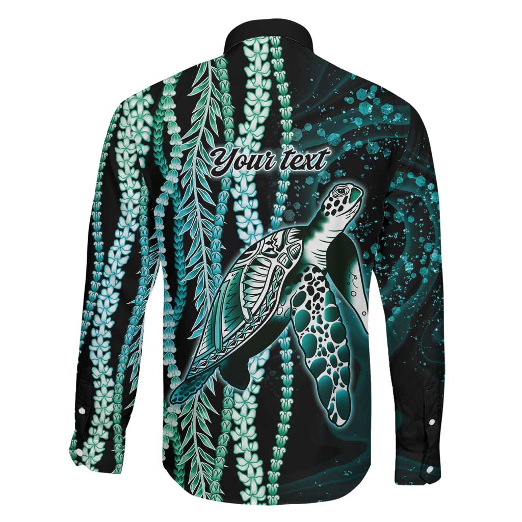 Hawaiian Honu Personalized Family Matching Off The Shoulder Long Sleeve Dress and Hawaiian Shirt Dark Cyan Maile Pikake Flower Lei Inspired LT9 - Polynesian Pride