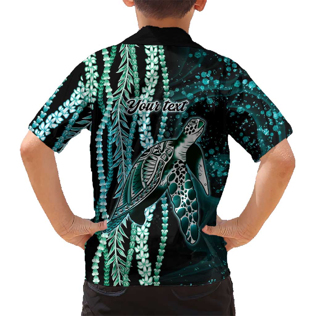 Hawaiian Honu Personalized Family Matching Off Shoulder Maxi Dress and Hawaiian Shirt Dark Cyan Maile Pikake Flower Lei Inspired LT9 - Polynesian Pride