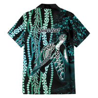 Hawaiian Honu Personalized Family Matching Off Shoulder Short Dress and Hawaiian Shirt Dark Cyan Maile Pikake Flower Lei Inspired LT9 - Polynesian Pride
