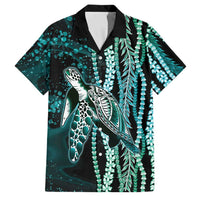 Hawaiian Honu Personalized Family Matching Short Sleeve Bodycon Dress and Hawaiian Shirt Dark Cyan Maile Pikake Flower Lei Inspired LT9 Dad's Shirt - Short Sleeve Cyan - Polynesian Pride