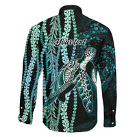 Hawaiian Honu Personalized Family Matching Tank Maxi Dress and Hawaiian Shirt Dark Cyan Maile Pikake Flower Lei Inspired LT9 - Polynesian Pride