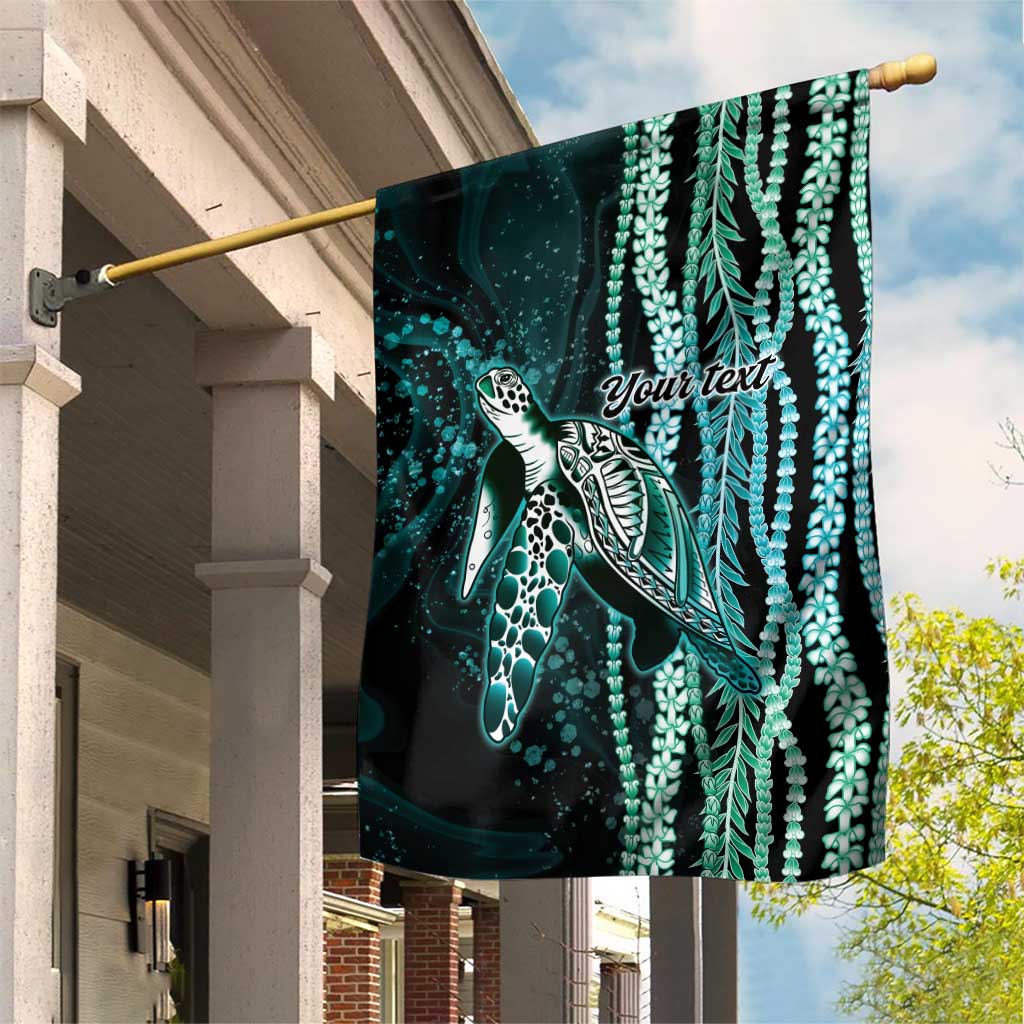 Hawaiian Honu Personalized Garden Flag Dark Cyan Maile Pikake Flower Lei Inspired