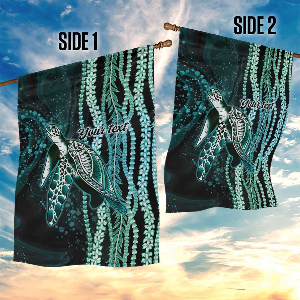 Hawaiian Honu Personalized Garden Flag Dark Cyan Maile Pikake Flower Lei Inspired