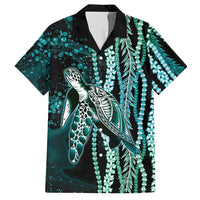Hawaiian Honu Personalized Hawaiian Shirt Dark Cyan Maile Pikake Flower Lei Inspired