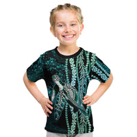 Hawaiian Honu Personalized Kid T Shirt Dark Cyan Maile Pikake Flower Lei Inspired LT9 Cyan - Polynesian Pride