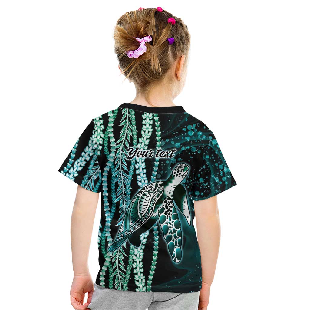 Hawaiian Honu Personalized Kid T Shirt Dark Cyan Maile Pikake Flower Lei Inspired LT9 - Polynesian Pride