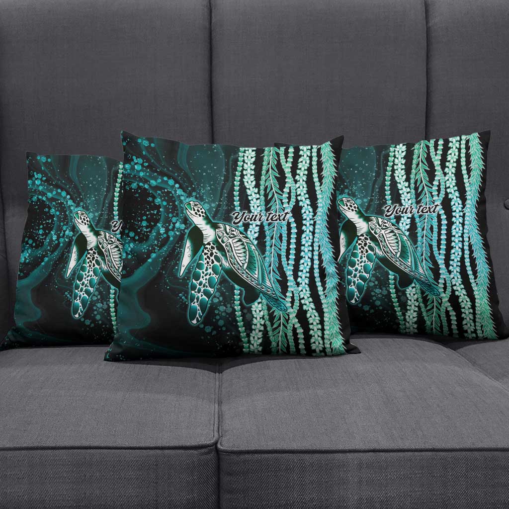 Hawaiian Honu Personalized Pillow Cover Dark Cyan Maile Pikake Flower Lei Inspired LT9 - Polynesian Pride