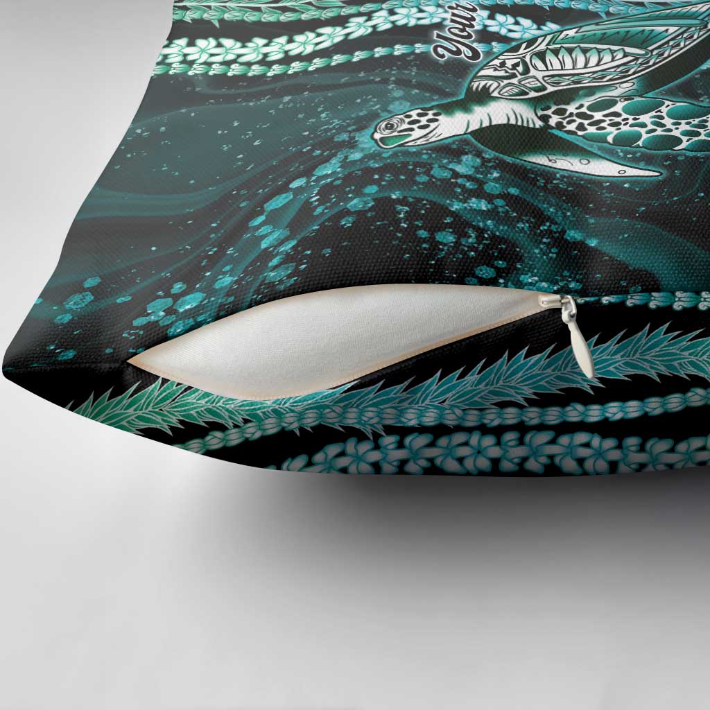 Hawaiian Honu Personalized Pillow Cover Dark Cyan Maile Pikake Flower Lei Inspired LT9 - Polynesian Pride