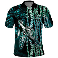 Hawaiian Honu Personalized Polo Shirt Dark Cyan Maile Pikake Flower Lei Inspired LT9 Cyan - Polynesian Pride