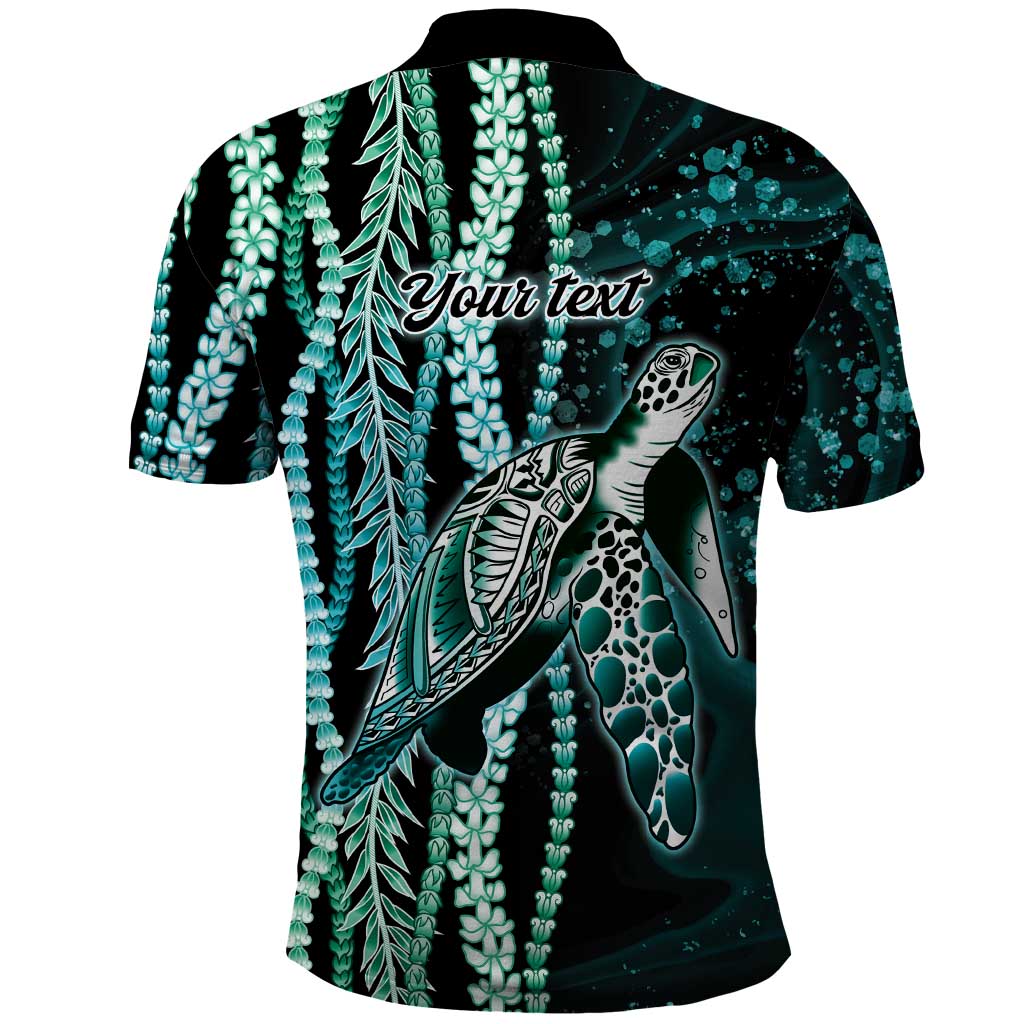 Hawaiian Honu Personalized Polo Shirt Dark Cyan Maile Pikake Flower Lei Inspired LT9 - Polynesian Pride