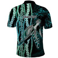 Hawaiian Honu Personalized Polo Shirt Dark Cyan Maile Pikake Flower Lei Inspired LT9 - Polynesian Pride