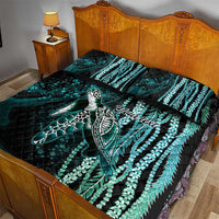 Hawaiian Honu Personalized Quilt Bed Set Dark Cyan Maile Pikake Flower Lei Inspired